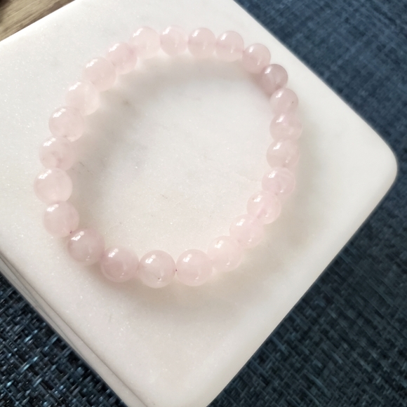 Pink Rose Quartz Stone Beaded Stretch Bracelet - Picture 1 of 4